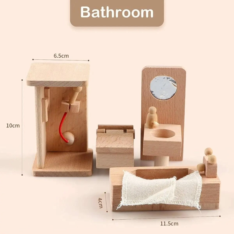SET DE MUEBLES DE MADERA PARA CASA DE MUÑECAS - 3