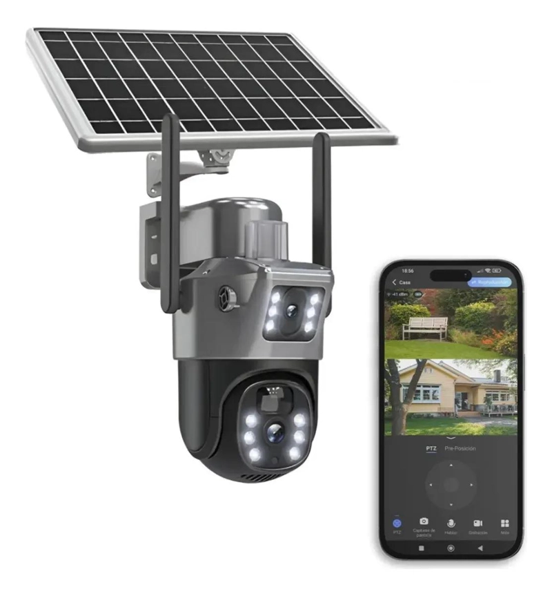 CAMARA DE SEGURIDAD SOLAR WIFI DOBLE LENTE 4MP 360° - 1