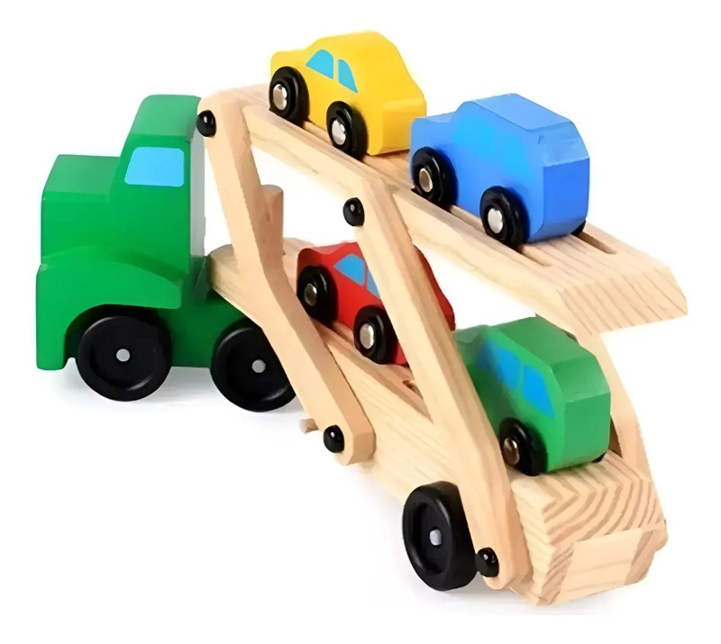 CAMION DE MADERA DIDACTICO CON RAMPA Y AUTOS - 1