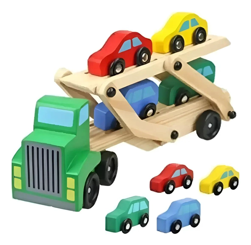 CAMION DE MADERA DIDACTICO CON RAMPA Y AUTOS - 3