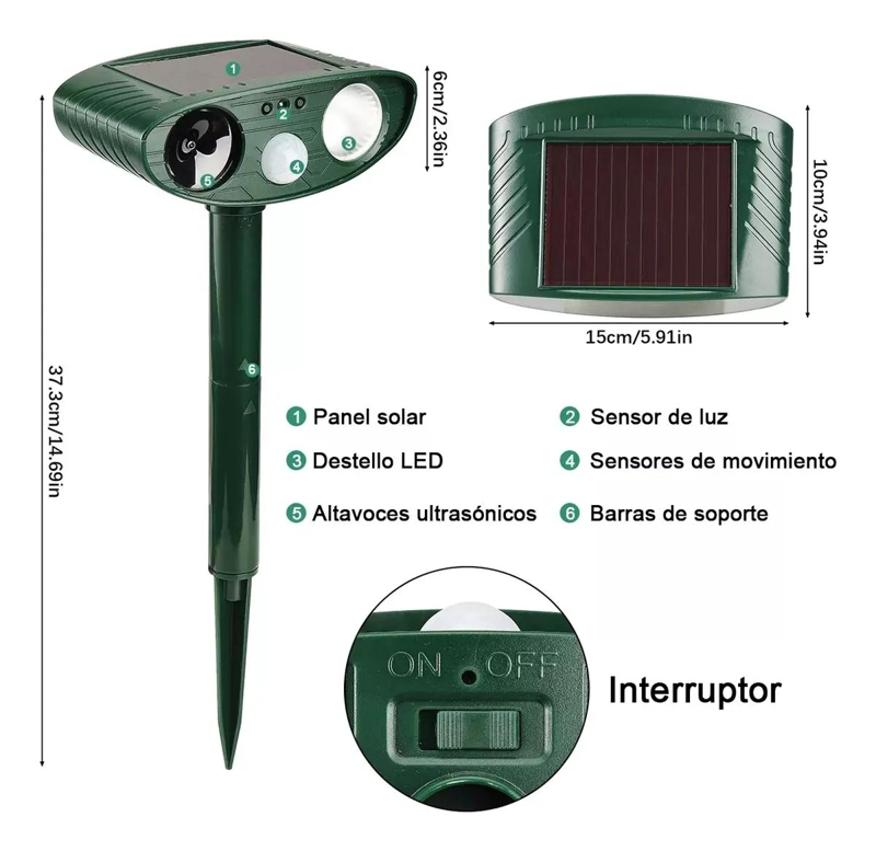 REPELENTE ULTRASONICO SOLAR PARA GATOS Y PERROS CONSENSOR - 3