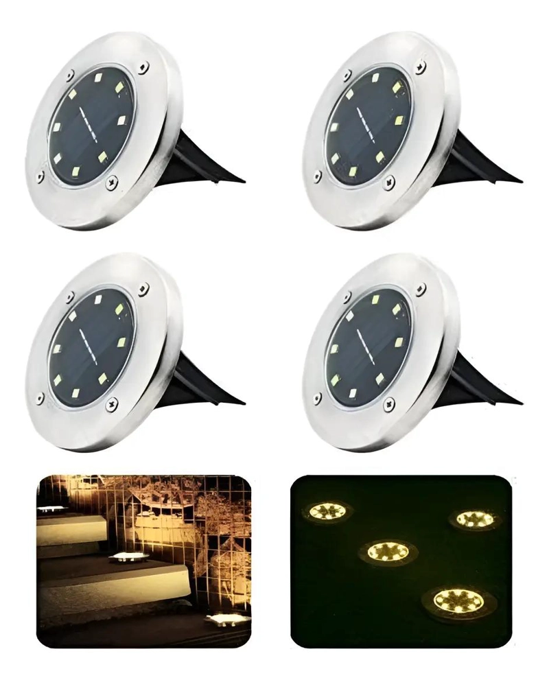 PACK 4 LAMPARAS SOLARES 8 LED CON ESTACA PARA JARDIN - 1