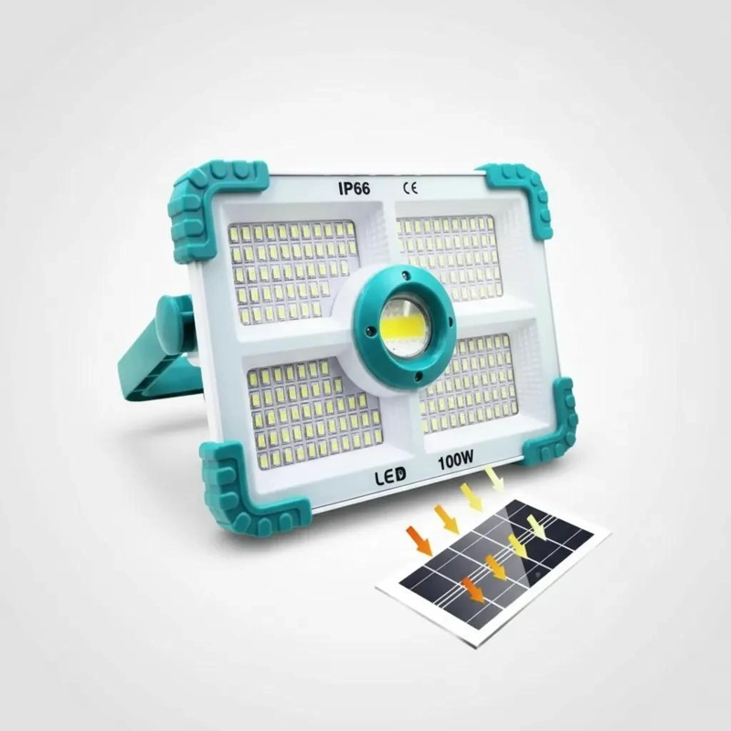 FOCO REFLECTOR PORTATIL 100W CON LAMPARA SOLAR Y 188 LEDS - 1