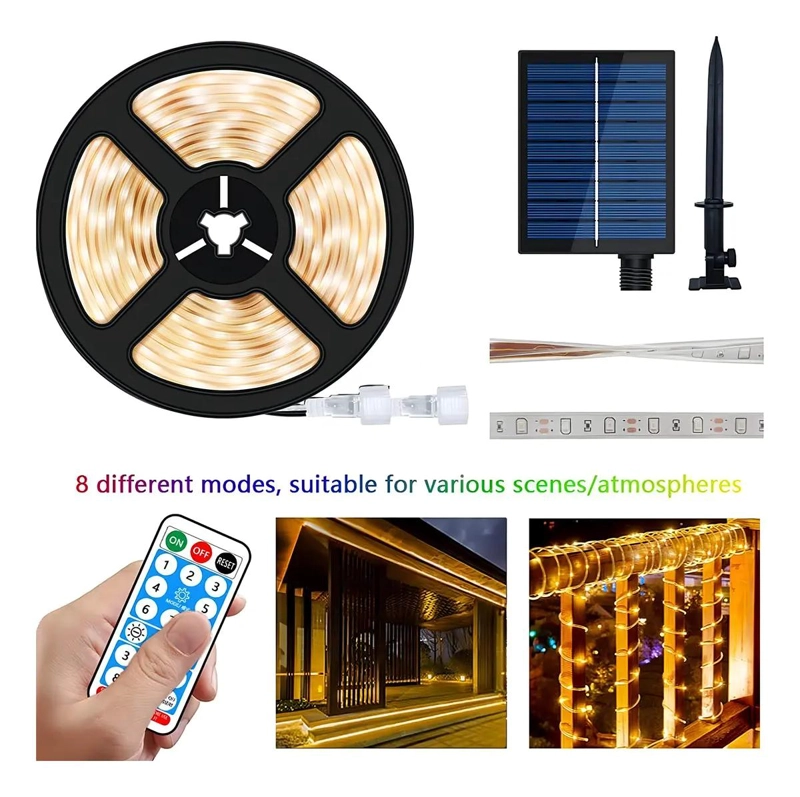 CINTA LED SOLAR 5M 300 LEDS LUZ CALIDA CON CONTROL REMOTO - 3