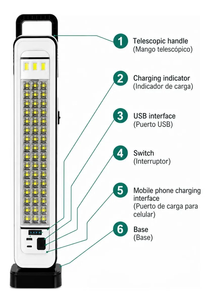 LAMPARA DE EMERGENCIA SOLAR RECARGABLE 51 LED 45W - 2