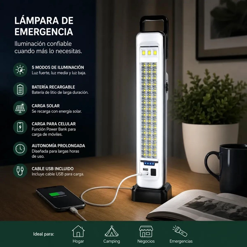 LAMPARA DE EMERGENCIA SOLAR RECARGABLE 51 LED 45W - 3