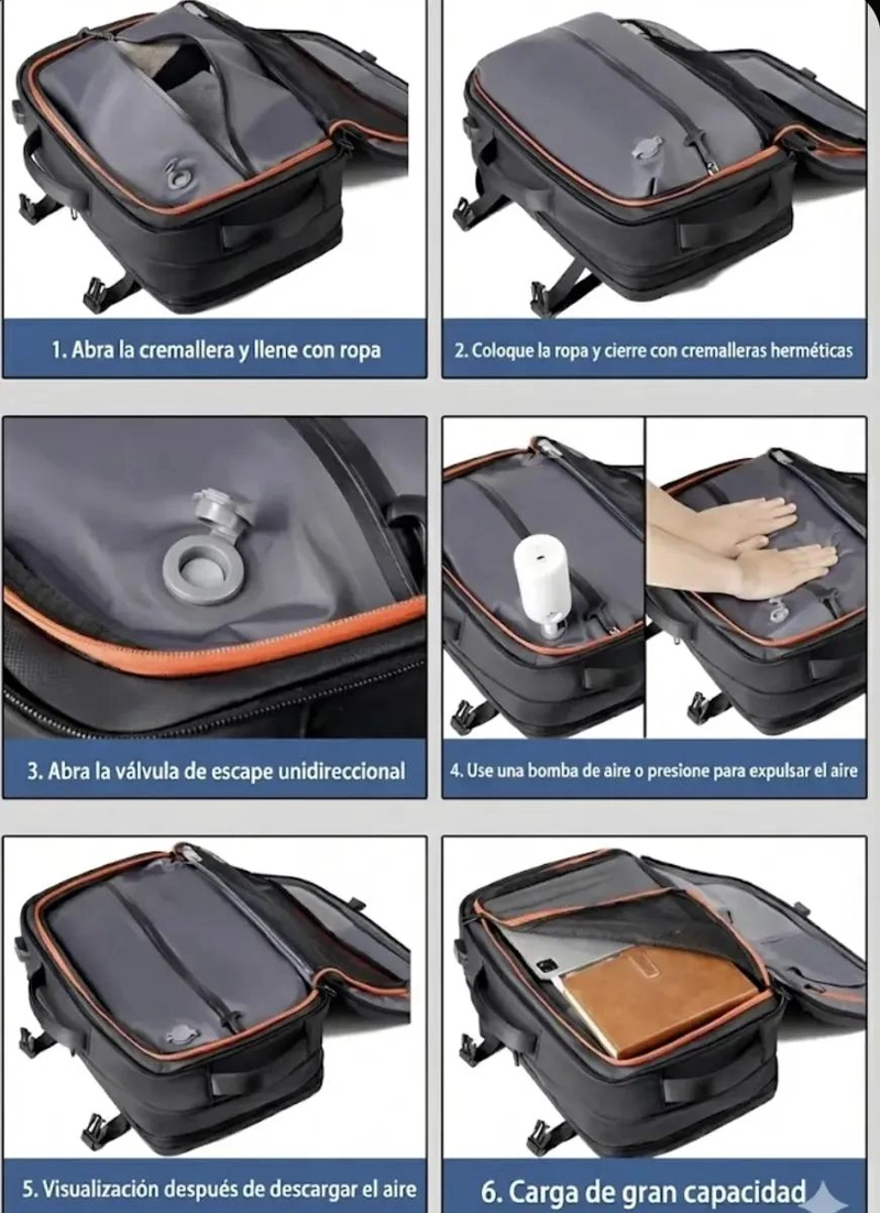 MOCHILA DE VIAJE IMPERMEABLE CON COMPRESOR DE AIRE - 2