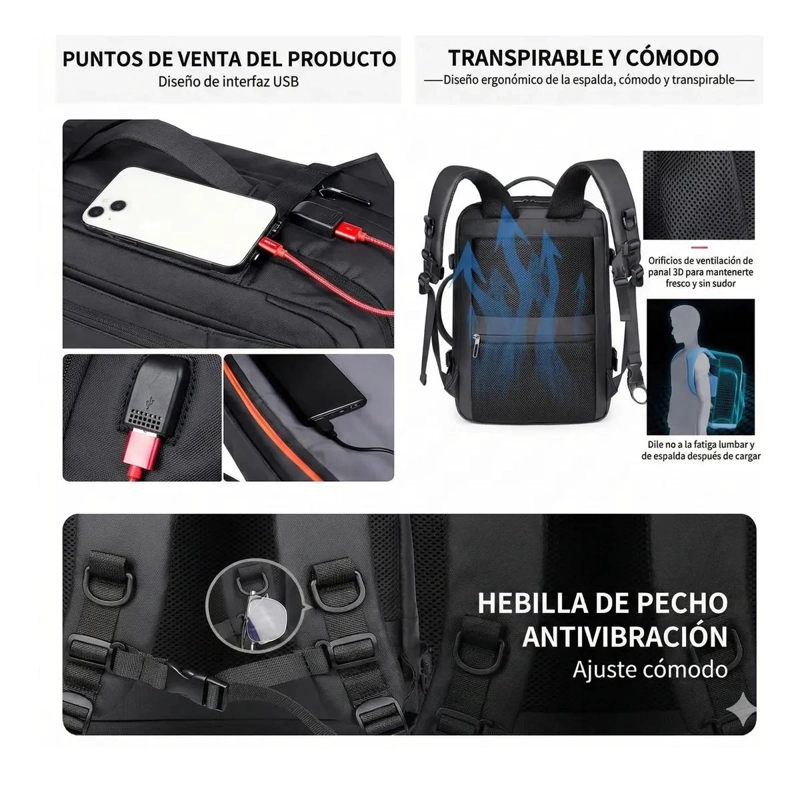 MOCHILA DE VIAJE IMPERMEABLE CON COMPRESOR DE AIRE - 5