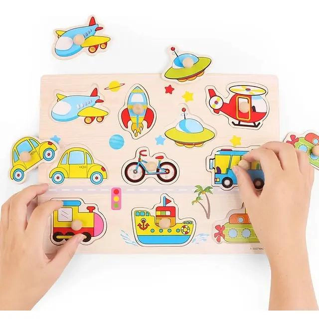 SET 3 PUZZLES DE ENCAJE EN MADERA PARA MOTRICIDAD Y LOGIC - 2