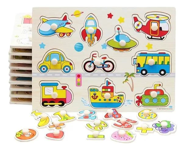 SET 3 PUZZLES DE ENCAJE EN MADERA PARA MOTRICIDAD Y LOGIC - 3