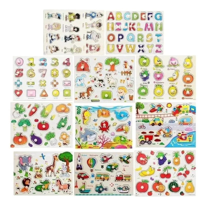 SET 3 PUZZLES DE ENCAJE EN MADERA PARA MOTRICIDAD Y LOGIC - 5