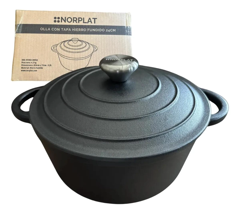 OLLA DE HIERRO FUNDIDO 24 CM 3.5 LTS PARA HORNO - 1