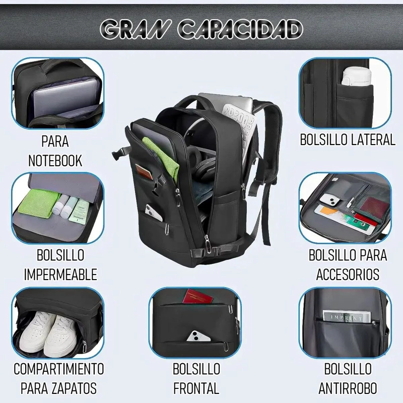 MOCHILA DE VIAJE CON PUERTO USB PARA NOTEBOOK - 4