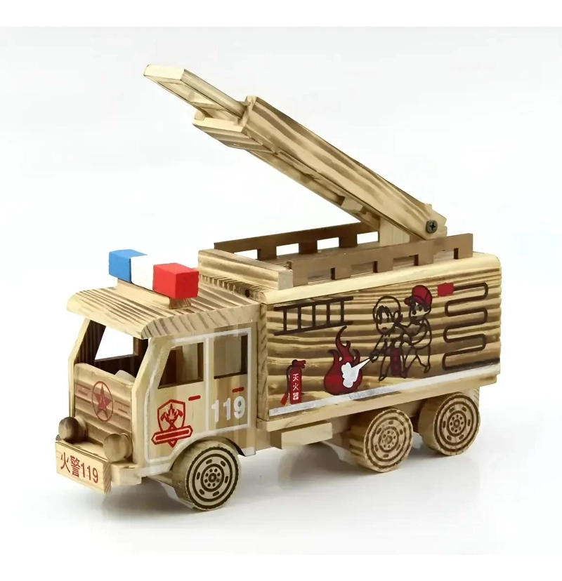 AUTO DE BOMBEROS DE MADERA PARA NIÑOS MONTESSORI - 1