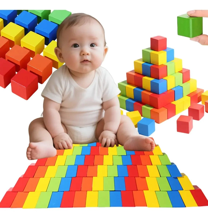 100 BLOQUES CUADRADOS DE MADERA PARA NIÑOS - 1