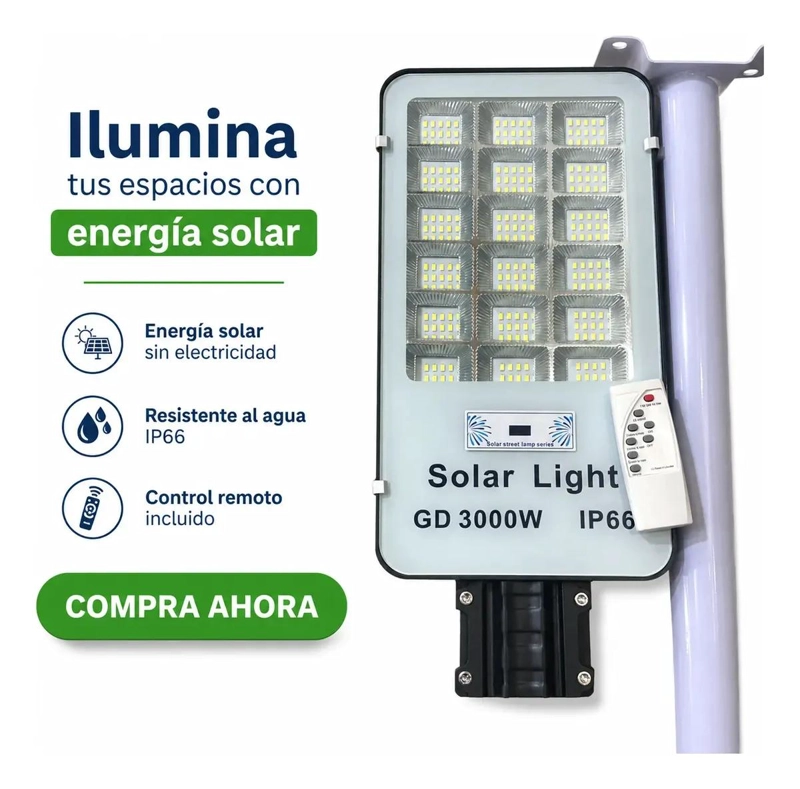FOCO LED SOLAR EXTERIOR 3000W IP66 CON CONTROL REMOTO - 2