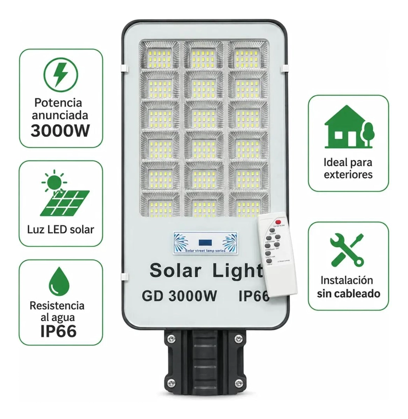 FOCO LED SOLAR EXTERIOR 3000W IP66 CON CONTROL REMOTO - 4