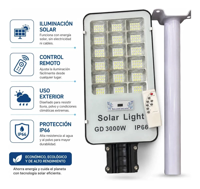 FOCO LED SOLAR EXTERIOR 3000W IP66 CON CONTROL REMOTO - 5