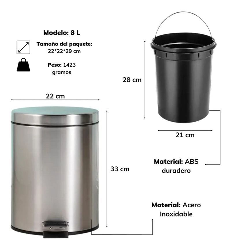 PACK 2 BASUREROS METALICOS CON PEDAL Y TAPA 8L - 3