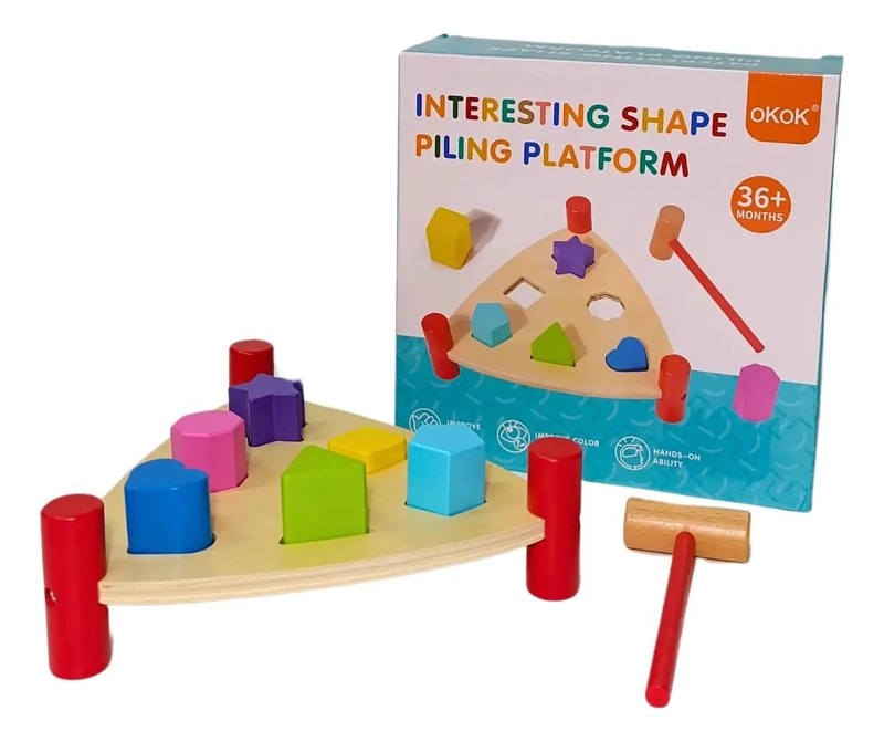 JUEGO DE MARTILLO CON FIGURAS GEOME TRICAS DE MADERA - 1