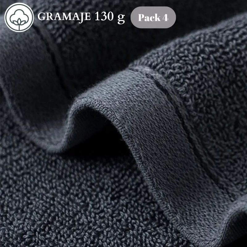 PACK 4 TOALLAS DE MANO 74X34 CM ALGODON GRIS OSCURO - 3