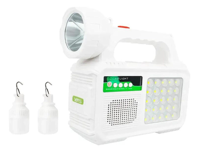 FOCO SOLAR DE EMERGENCIA CON LINTERNA, RADIO Y AMPOLLETAS - 2