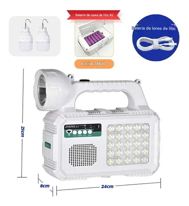 FOCO SOLAR DE EMERGENCIA CON LINTERNA, RADIO Y AMPOLLETAS - 3