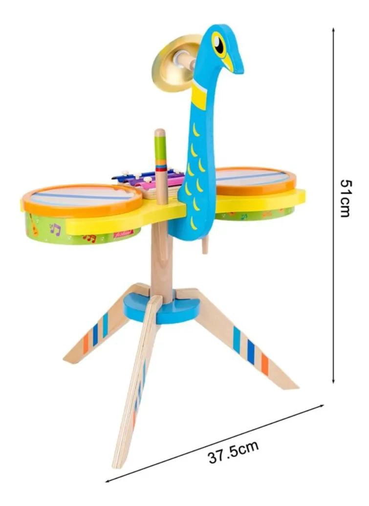 TAMBOR MUSICAL DE MADERA CON DISEÑO DE PAVO REAL - 5