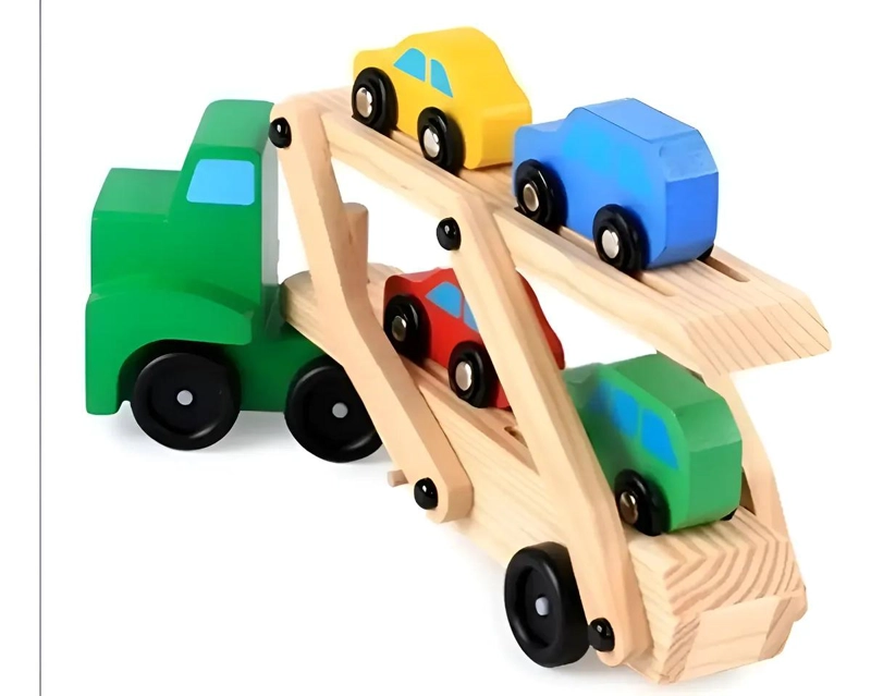CAMION DE MADERA DIDACTICO CON RAMPA Y AUTOS - 1