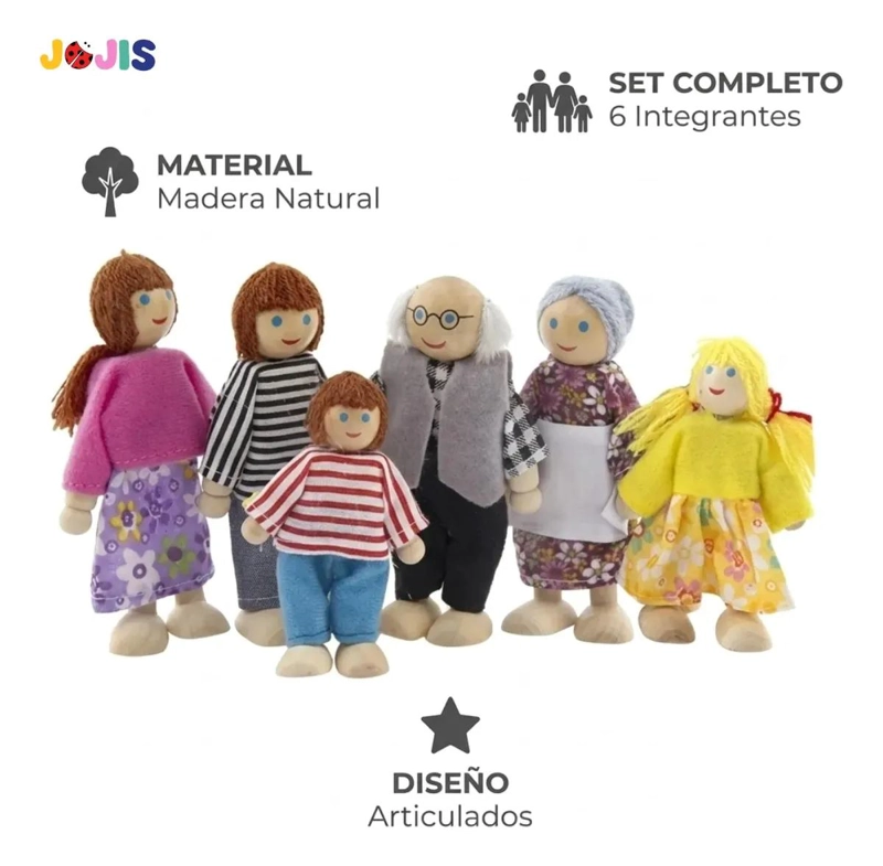SET 6 MUÑECOS DE MADERA PARA CASA DE MUÑECAS - 2