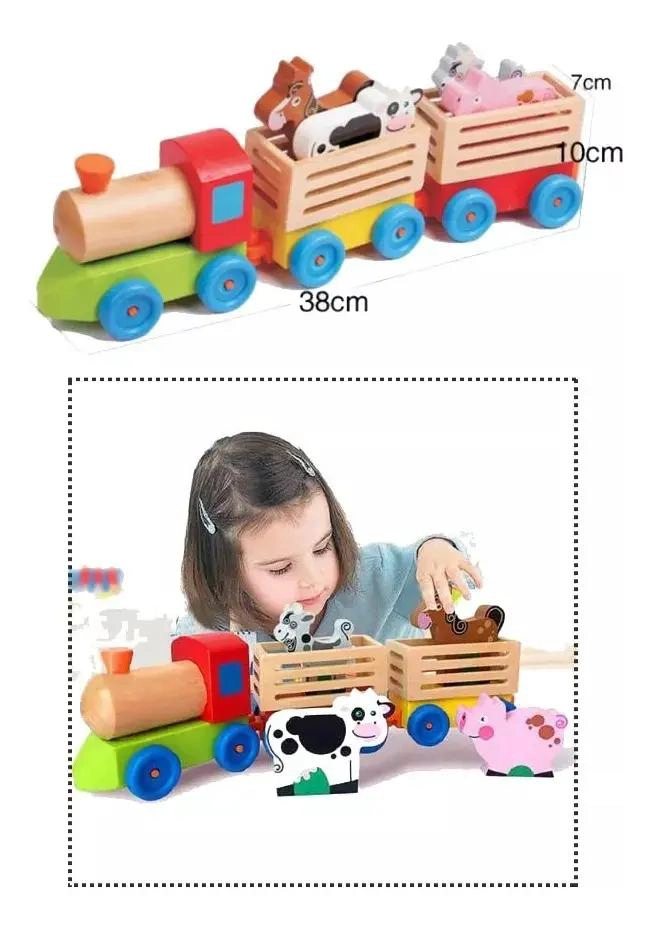 TREN DE MADERA DIDACTICO CON ANIMALES DE GRANJA - 3