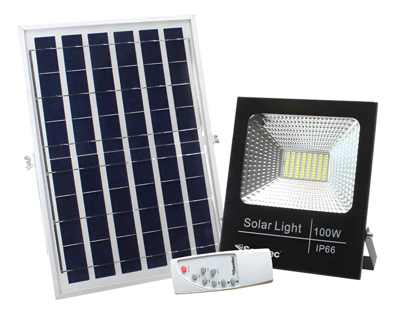 FOCO SOLAR LED BLANCO 100W CON CONTROL REMOTO PARA EXTER - 1