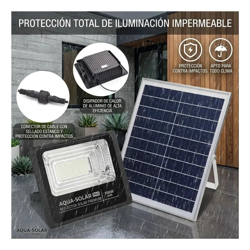 FOCO REFLECTOR SOLAR LED 100W EXTERIOR IP67 CON PANEL - 3