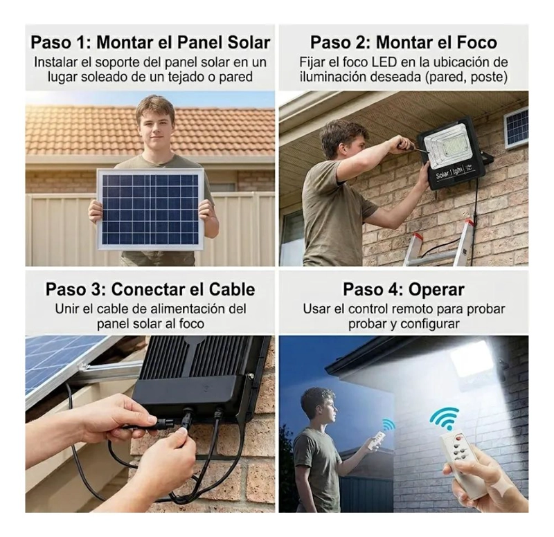 FOCO REFLECTOR SOLAR LED 100W EXTERIOR IP67 CON PANEL - 4