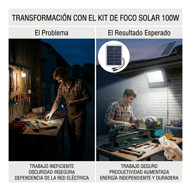 FOCO REFLECTOR SOLAR LED 100W EXTERIOR IP67 CON PANEL - 5