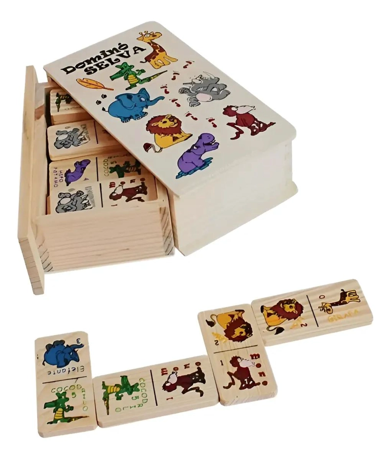 DOMINO DIDACTICO DE MADERA PARA NIÑOS CON ILUSTRACIONES COLORIDAS - 1
