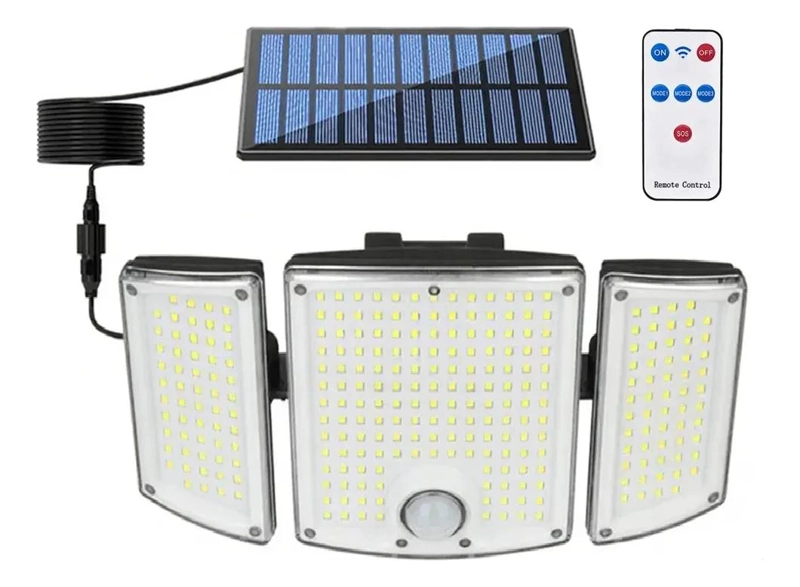 LAMPARA SOLAR LED 3 CABEZALES CON SENSOR - 1