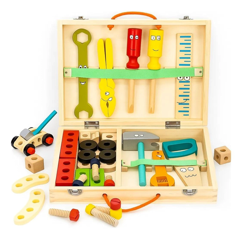 CAJA DE HERRAMIENTAS INFANTIL DE MADERA 36 PIEZAS - 1