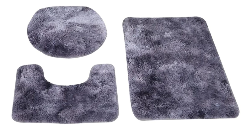JUEGO DE 3 ALFOMBRAS DE BAÑO PELUDAS COLOR GRIS - 1