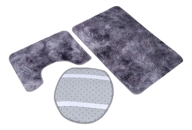 JUEGO DE 3 ALFOMBRAS DE BAÑO PELUDAS COLOR GRIS - 2