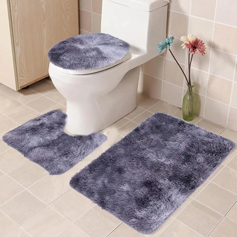 JUEGO DE 3 ALFOMBRAS DE BAÑO PELUDAS COLOR GRIS - 3