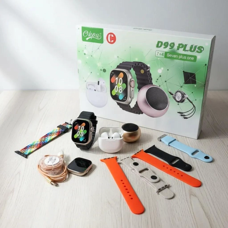 KIT SMARTWATCH D99 PLUS CON AUDIFONOS, PARLANTE Y CORREAS - 1