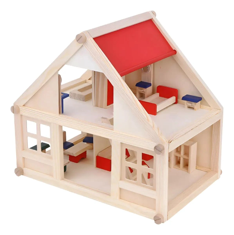 CASA DE MADERA CON MINI MUEBLES PARA MUÑECAS - 1
