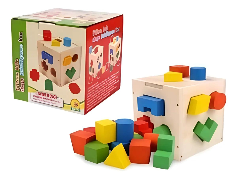 CUBO DIDACTICO DE MADERA CON FIGURAS GEOME TRICAS - 1