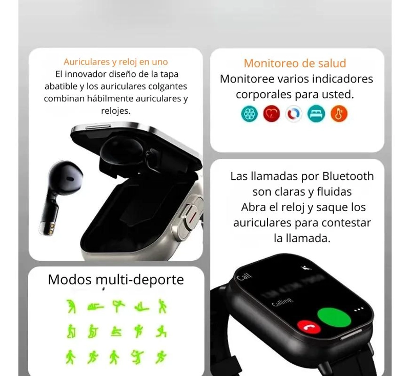 SMARTWATCH 2 EN 1 CON AUDIFONOS Y FUNCIONES SALUD - 4
