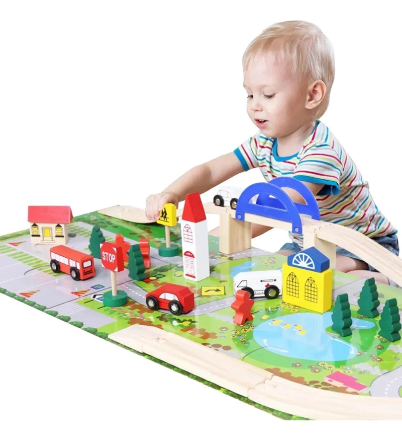 PISTA DE MADERA CON PUENTE PARA JUEGO MONTESSORI - 1