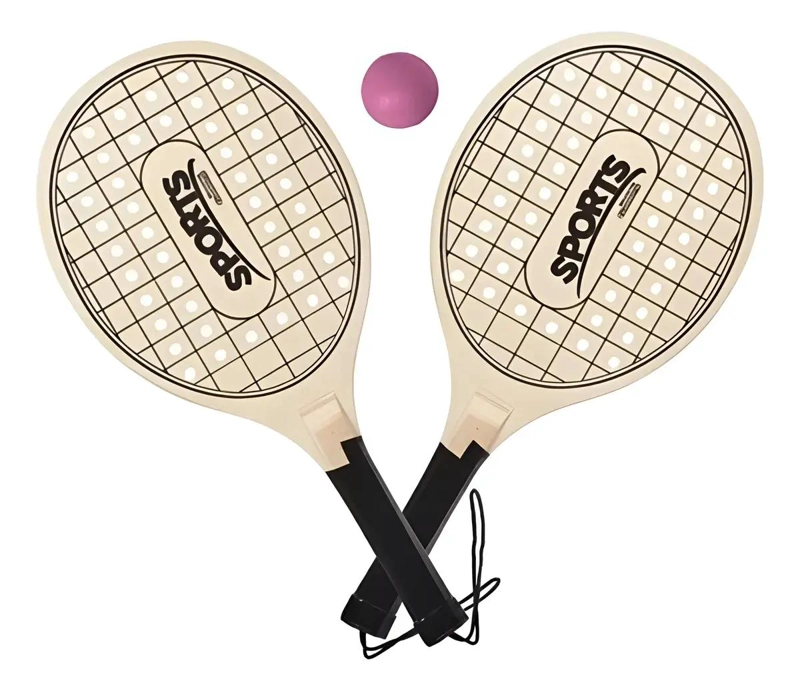 SET 2 RAQUETAS PADEL PLAYA MADERA CON PELOTA - 2