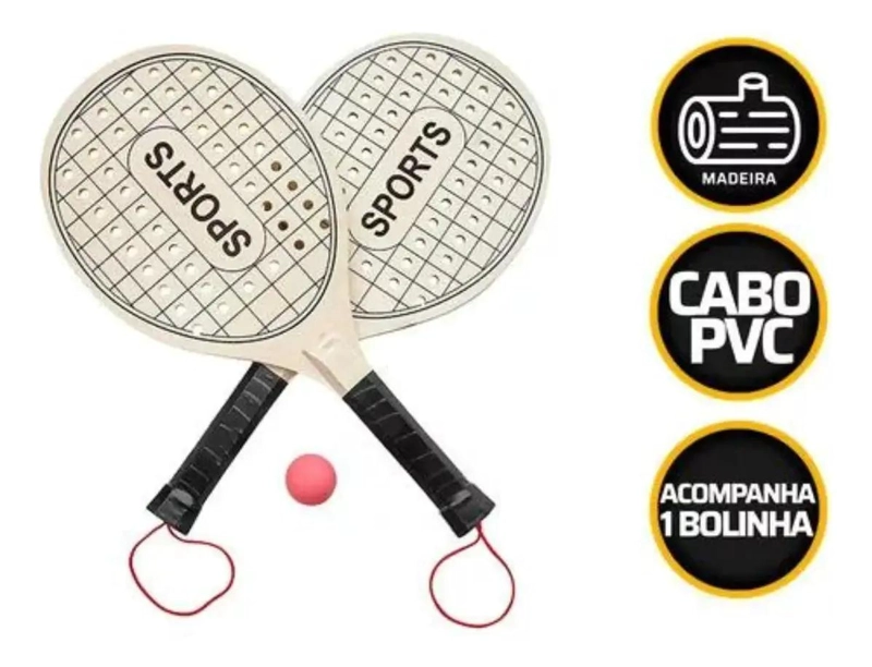 SET 2 RAQUETAS PADEL PLAYA MADERA CON PELOTA - 3