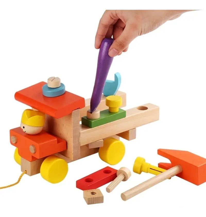 AUTO DE CONSTRUCCION DIDACTICO DE MADERA PARA ARRASTRAR - 3