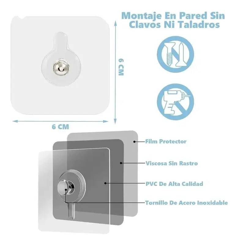 20 GANCHOS ADHESIVOS PARA PARED SOPORTE CUADROS - 2